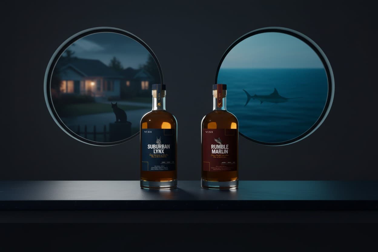 Suburban Lynx and Rumble Marlin bottles presented together between their suburban and marine brand worlds